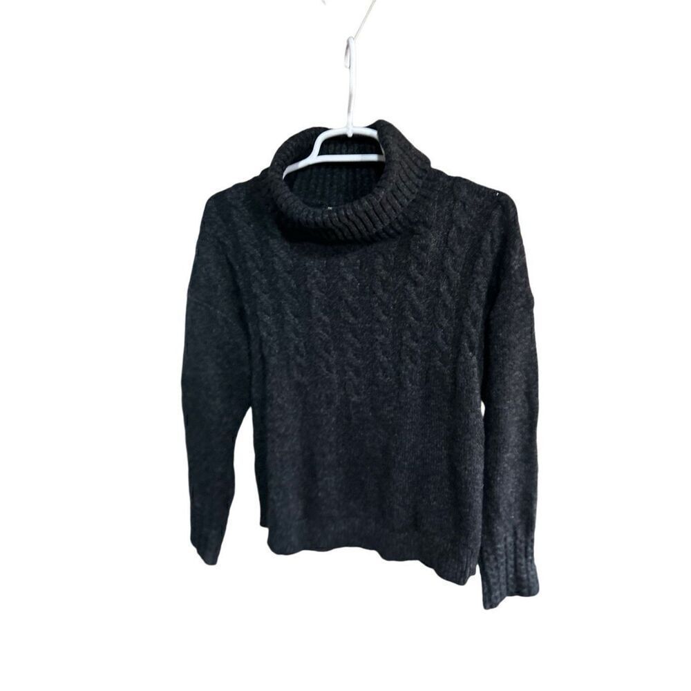 Women's Grey Sundance Petite Medium Cowel Neck Cable Knit Long Sleeve Sweater